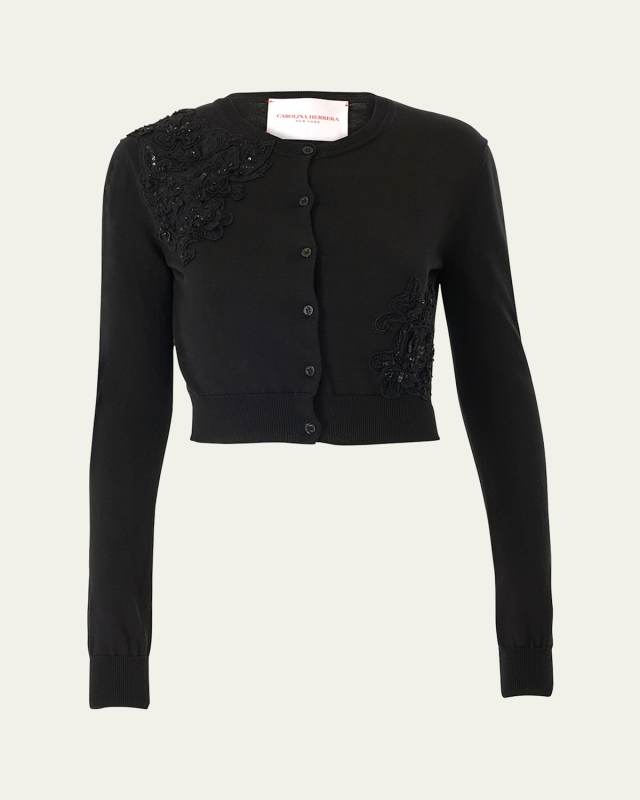 Beaded Lace Crewneck Crop Cardigan